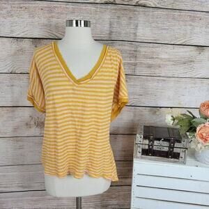 We The Free Women's Striped V-Neck Short Sleeve Take Me Tee Mustard Size‎ L
